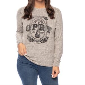Grand Ole Opry Winged Guitar Neutral Soft Sweater Large Grey